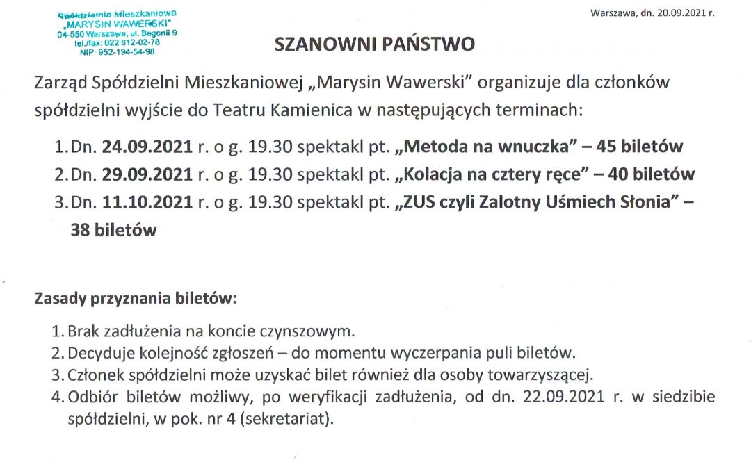 Zapraszamy po bilety do teatru!