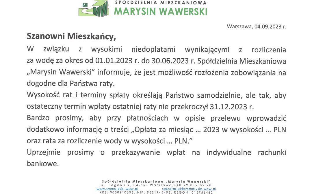 Możliwość spłaty zobowiązań w ratach